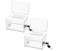Rersduyt Clear Donation Box with Lock,2 Pack Ballot Box with Sign Holder,Suggestion Box for Fundraising, Voting Box