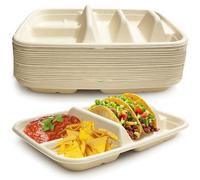 Rersduyt Disposable 2-for Taco& 2-Side Plates with Dividers-Fiesta for Taco Holder 25 Pack