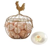 Rersduyt Egg Holder for Countertop Metal Chicken Egg Collecting Basket with Handle Farmhouse Storage Rack(Gold)