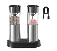 Rersduyt Electric Salt and Pepper Grinder Kit Rechargeable Automatic Grinder with Charging Base LED Light, Adjustable Coarseness