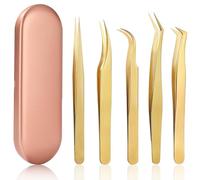 Rersduyt Essential Lash Extension Tweezers Set - High Precision Tools with 5 Stainless Steel Tweezers