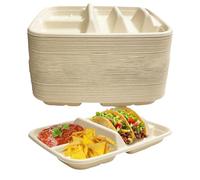 Rersduyt Fiesta Taco Holder- Disposable Plates for 2 Tacos& 2 Sides with Dividers- 50 Pack Paper Plates