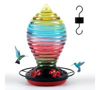 Rersduyt Glass Hummingbird Feeder Rainbow Hummingbird Feeders for Outdoors Hanging 29 Ounces, Cute Spiral Shape Bottle
