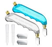 Rersduyt Grip Oil Feed Glass Cutter Stained Glass Supplies Cutters Tools and 2-6mm Replaceable Heads (Blue, White)
