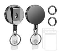 Rersduyt Heavy Duty Retractable Badge Reels Vertical ID Card Holders, Key Card Holder Retractable Black 2 Pack