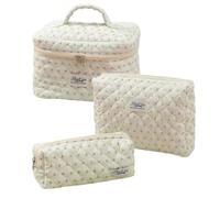 Rersduyt Large Capacity Makeup Bag 3 Pcs Cotton Quilted Makeup Bag Aesthetic Floral Toiletry Bag for Women I