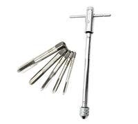 Rersduyt Long Adjustable Silver T-Handle Ratchet Tap Wrench with 5 M3-M8 3mm-8mm Thread Metric Plug Taps