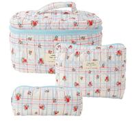 Rersduyt Makeup Cosmetic Bag Cosmetic Bag Large Capacity Makeup Bag 3 Pcs Cotton Quilted Makeup Bag Aesthetic Floral Toiletry Bag for Women C