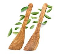 Rersduyt Olive Wood Spatula for Cooking-Flat Bottom Edge Wooden Scraping Spoon for Nonstick Cookware, Stirring, Fry, Mixing