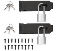 Rersduyt Stainless Steel 5 Inch Padlock Hasp Latch Lock in 2 Sets, Door Lock Accessories with 1.5" Long Shackle Black