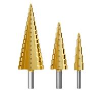 Rersduyt Step Drill Bit Set, 3Pcs Titanium Step Drill Bits, Metric 4mm to 32mm HSS6542 Drill Cone Bits for Metal, Wood, PVC A