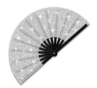 Rersduyt Summer Rave Fan withLeg Strap andFabric Case Bag forEDM,Festival,Club,Party,Dance Silver