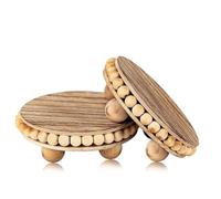 Rersduyt Wooden Farmhouse Coasters 2Pcs Wood Risers for Display for Decorative,Round Beaded Riser Distressed for Decor Cake Stand