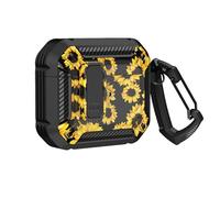 Rertnocnf Case Compatible with Airpods 3, Cool Carbon Fiber and Cute Daisy Print Switch, Anti-Lost Design, Double Strong Protection, Shockproof Earphone Cover with Carabiner