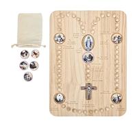 RERUICO Wooden Rosary Board with 54 Rosary & 22 Mysteries Prayer Cards - Montessori Educational Toy for Kids to Learn Pray