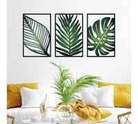 Resama 3 Pcs Boho Metal Wall Art Decor Leaf Sign Wall Vintage Tropical Plant Wall Rustic Palm Leaf Metal Wall Sculpture for Living room Bathroom Bedroom Office (Green)
