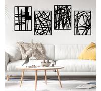 Resama 4 Pack Black Abstract Metal Wall Art, Modern Minimalist Single Line Art Decor, 3D Textured Hanging Metal Wall Sculptures for Living Room Bedroom Bathroom Study Room Office
