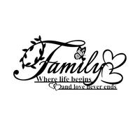 Resama Family Signs Metal Wall Decor,Where Life Begins and Love Never Ends Heart Butterflies Wall Sculpture Black Metal Family Decor for Living Room Bedroom Kitchen (Black,Small)