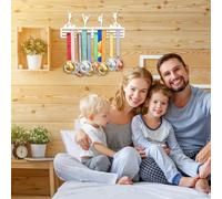Resama Gymnastics Medal Hanger Holder Display Rack for Awards Ribbons Personalized Medal Sports Themed Race Ribbon Holder for Wall Metal Display for Men Boy Girl Kid White