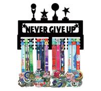 Resama Metal Holder Display Hanger Rack Frame- Metal Awards Rack for Walls Holds 40+ Never Give Up Sports Medals Hanger Ribbon Display Holder Rack with Easy Hanging
