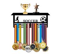 Resama World Cup Soccer Medal Hanger Holder Display Rack with Trophy Shelf, Holder for Awards Ribbons Personalized Medal Sports Themed Race Ribbon Holder for Wall Metal Display for Men Boy Girl Kid