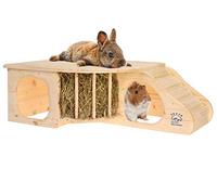 Resch No11 Rodent Cave XL Natural solid wood made of spruce/with stairs to the lying area/Integrated Hay Rack, two large Entrances and rounded corners