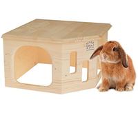 Resch No33 Rabbit Corner house big Natural solid wood made of spruce / with two large Entrances and an inviting lying area on the roof to relax