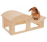 Resch Nr27 Wave House Natural Solid Spruce Wood with 2 Large Entry/Outlets and a Huge Window and a Cosy Lounger on the Roof / 53.5 x 23 x 30 cm (L x H x W) (Left)