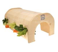 Resch Nr46 Natural Solid Spruce Feeding Tunnel with 3 Large Entrances/Outputs, Perforated Wall and Round Bars for Inserting or Hanging Snacks / 38.5 x 18.3 x 23 cm (L x H x W