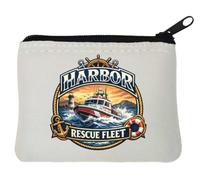 Rescue Fleet in Harbor with Lighthouse Neoprene Coin Purse Pouch 10x11cm White