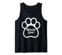 Rescue Love Elegant Script Inside Bright Paw Outline Graphic Tank Top
