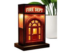 Rescue Station Nightlight - Retro Service Themed Illumination, Miniature Firehouse Model Decorative Lamp, Soft Warm Glow Lighting Accent Display, Portable Low Power Tabletop Light Unit | Bed