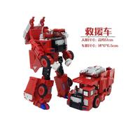 (rescue vehicle) Alloy Transformer Five-piece King Kong Robot Fire Fighter Children's Fire Engineering Vehicle Model Toy