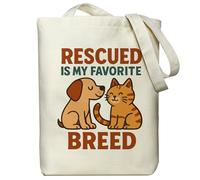 Rescued Is My Favorite Breed Tote Bag - Cute Pet Adoption Canvas Bag, Animal Lover Gift for Women, Reusable Grocery Tote, Dog Cat Rescue Pet Lover Gift, Animal Rescue Slogan