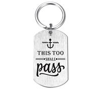 Resdink Inspirational Keychain for Women, Motivational Gifts for Men, Personalized Stainless Steel Keychain Dog Tag, This Too Shall Pass, 2*1.1inch
