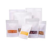Resealable Stand up Pouch, Kraft Bags with Window, Paper Bags for Food, Stand Up Pouches with Window, for Nuts, Sweets, Coffee Beans, Grain, Dry Food, Pet food, etc. 100PCS 90x140mm White