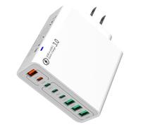 Reserivation Fast Charger, 8 in 1 Waterproof Ports USB Fast Charger, Pd 25w 4usb 4pd 55w Fast Charging, 8 Port Mobile Phone Charger USB, Waterproof 12v USB C Charger Block Multiple Ports (White)
