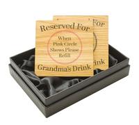 Reserved For Drinks Solid Oak Coaster Set. Gift set, in a box, set of two (Grandma and Grandad)