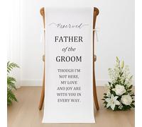 Reserved Memorial Chair Sign for Wedding, In Loving Memory of Forever in Our Hearts Banner, Sympathy Gift for Loss Seat, Linen Fabric Seat Decoration for Ceremony (White - Father of the Groom)