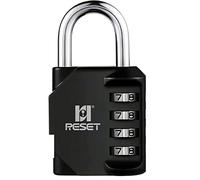 RESET-060 4 Digit Combination Padlock, Outdoor Lock, Indoor Padlock, Ideal for School Locker, Gym Locker, Fence, Gate, Hasp, Shed, Toolbox, Black, 1-Pack