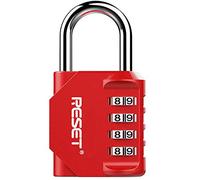 RESET-060 4 Digit Combination Padlock, Outdoor Lock, Indoor Padlock, Ideal for School Locker, Gym Locker, Fence, Gate, Hasp, Shed, Toolbox, Red, 1-Pack