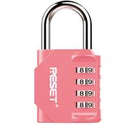 RESET-060 4-Digit Padlock, 31mm Shackle Clearance, Pink, 1-Pack | One resettable 4-digit padlock; 31 mm clear height, 20 mm inside width and 6 mm shackle diameter.