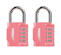 RESET-060 4-Digit Padlocks, 31 mm Shackle Clearance, Pink, 2-Pack | Two resettable 4-digit padlocks with separate codes; 31 mm clear height, 20 mm inside width and 6 mm shackle diameter.
