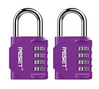 RESET-060 4-Digit Padlocks, 31 mm Shackle Clearance, Purple, 2-Pack | Two resettable 4-digit padlocks with separate codes; 31 mm clear height, 20 mm inside width and 6 mm shackle diameter.
