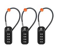 RESET-192 4 Digit Combination Padlock with 4 inch Cable,Travel Lock for Luggage,Suitcase,Baggage,Backpack,Toolbox,Case(Black,3 Pack)