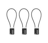 RESET-200 (3 Pack) 4 Digit Combination Flexible Cable Padlock, 30 cm Long Lock, 3mm Diameter Cable for Trash Can Lid, Locker, Cabient, Luggage, Suitcase, Gun, Pistol, Toolbox, Helmet - Black