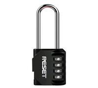 RESET- 4 Digit Combination Padlock with 2.4 inch Long Shackle, Combination Lock,Outdoor Waterproof Padlock for School Gym Locker, Fence, Gate, Toolbox,Black