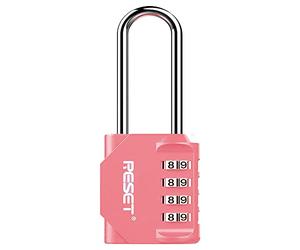 RESET- 4 Digit Combination Padlock with 2.4 inch Long Shackle, Combination Lock,Outdoor Waterproof Padlock for School Gym Locker,Fence,Gate,Toolbox,Pink