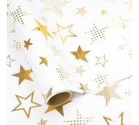 Resflyar Gold Foil Wrapping Paper Roll - 17 Inch x 19.7 Feet - Gold Foil Five-Pointed Star Mini Roll Gift Wrap for Birthday, Wedding, Bridal Shower, Baby Shower, Christmas