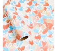 Resflyar Heart Wrapping Paper Roll - Mini Roll - 17 Inch x 19.7 Feet - Pink Blue Heart Gift Wrap Paper for Birthday, Baby Shower, Wedding, Bridal Shower, Anniversary, Christmas